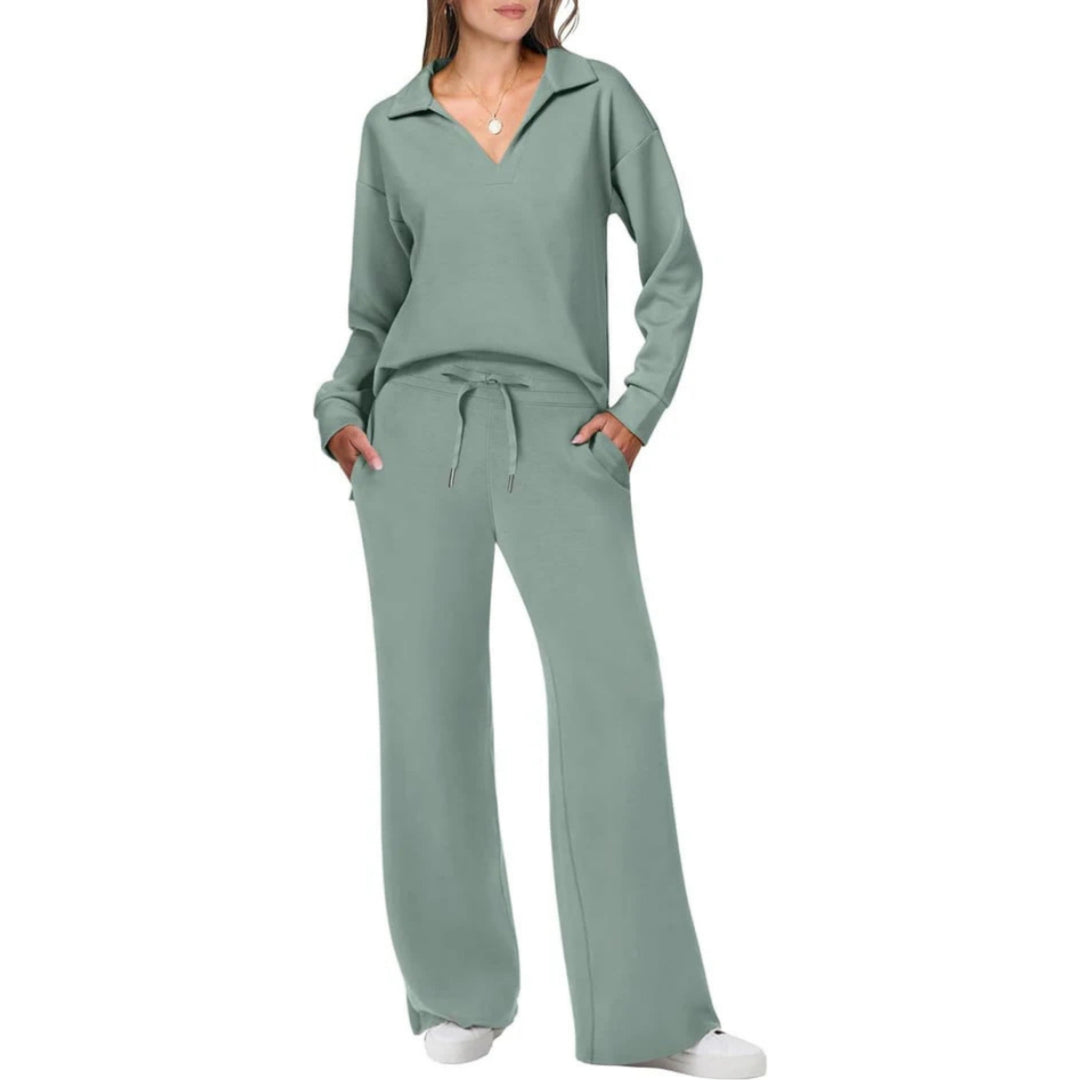 Casual Women's Two-Piece V-Neck Set – Chic and Comfortable Outfit