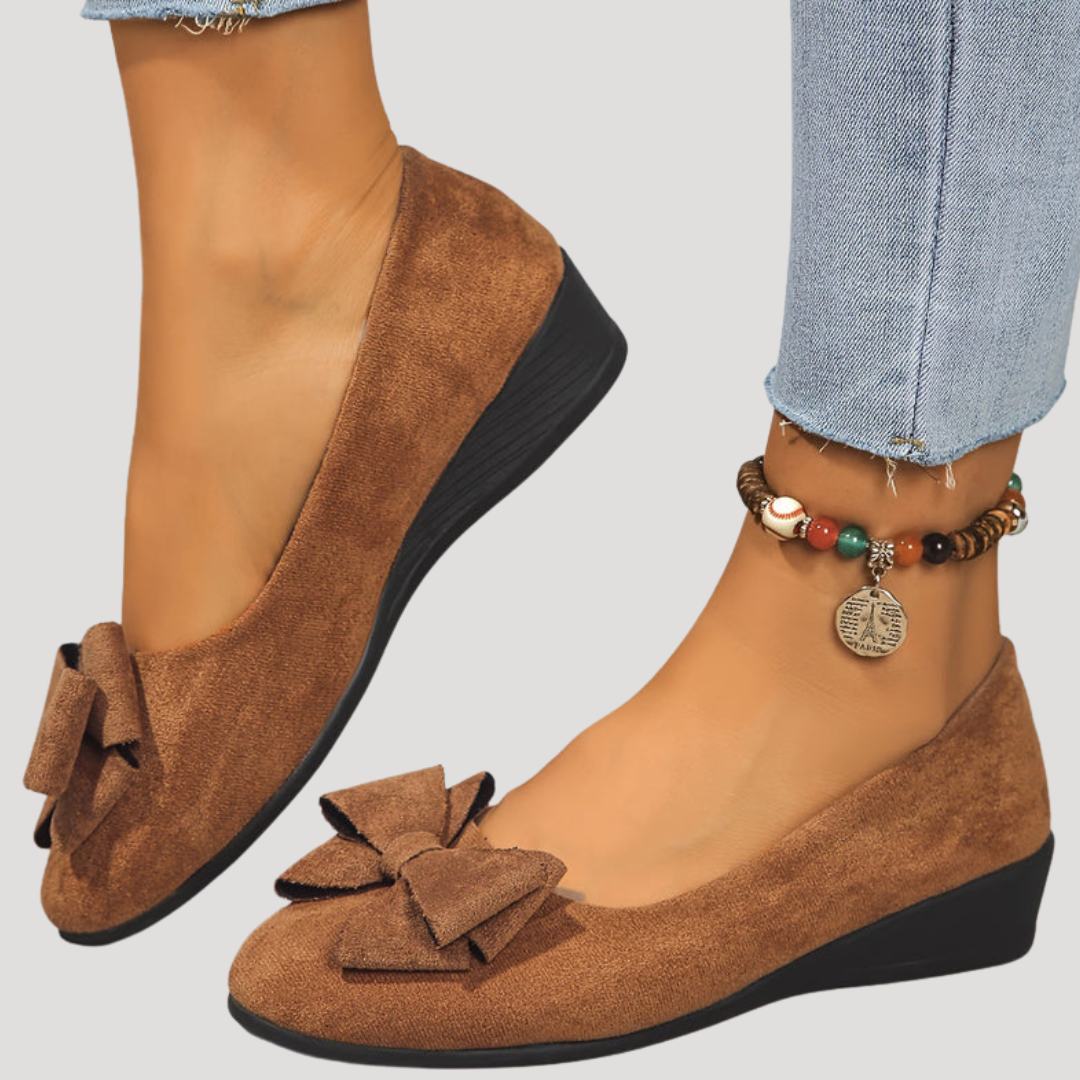 Wedge Ballet Flats with Elegant Bow