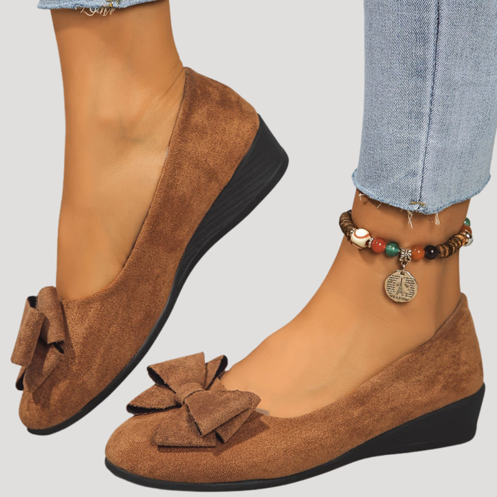 Wedge Ballet Flats with Elegant Bow