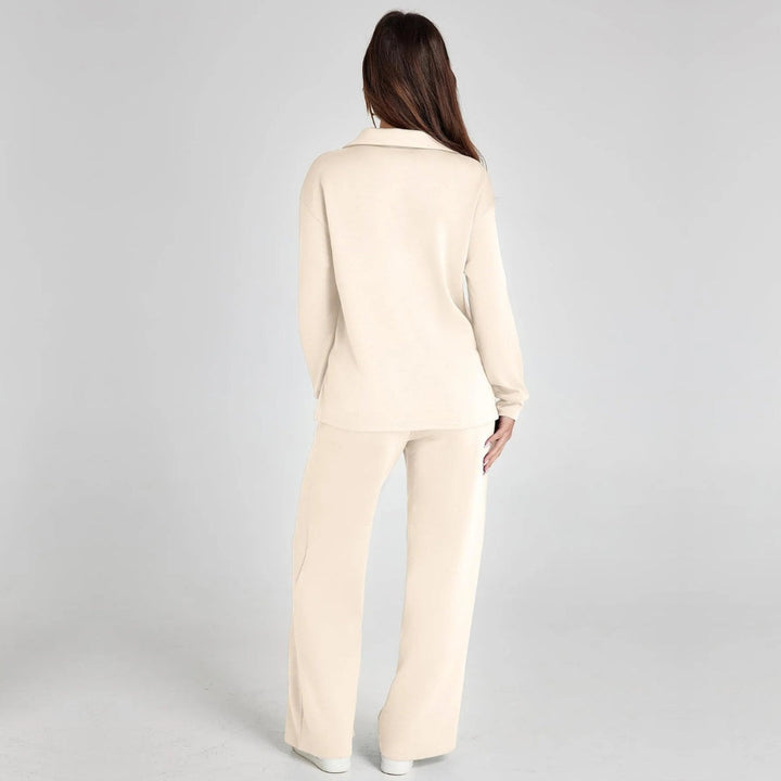 Ladies Loungewear Set with V-Neck Sweater and Wide Comfy Pants