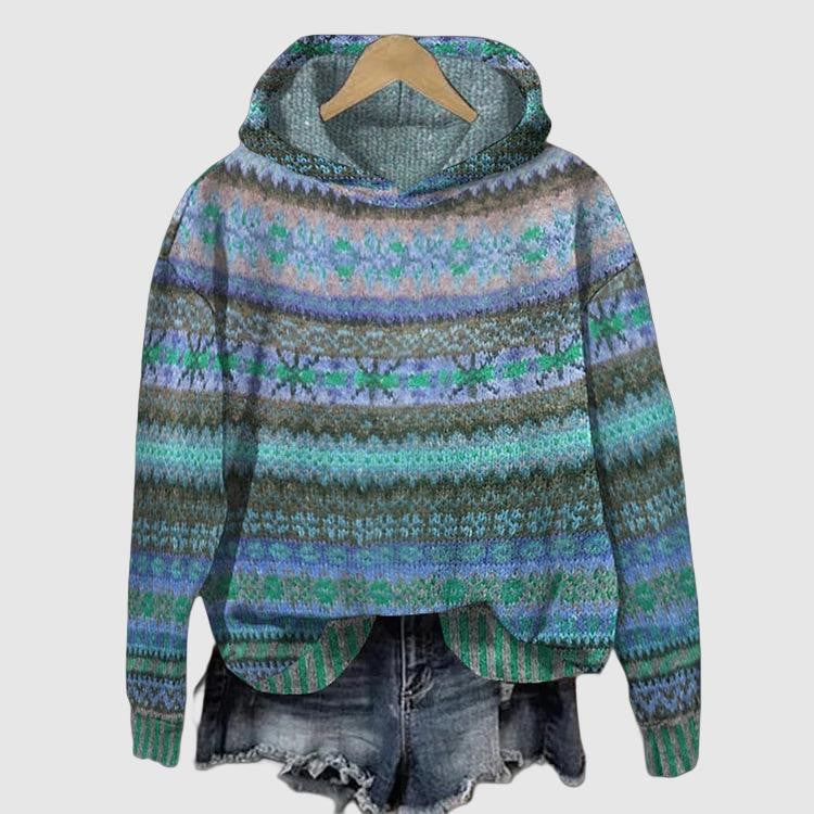 Women's Printed Design with Nordic Pattern – Soft Warm Hoodie for Casual and Winter Style