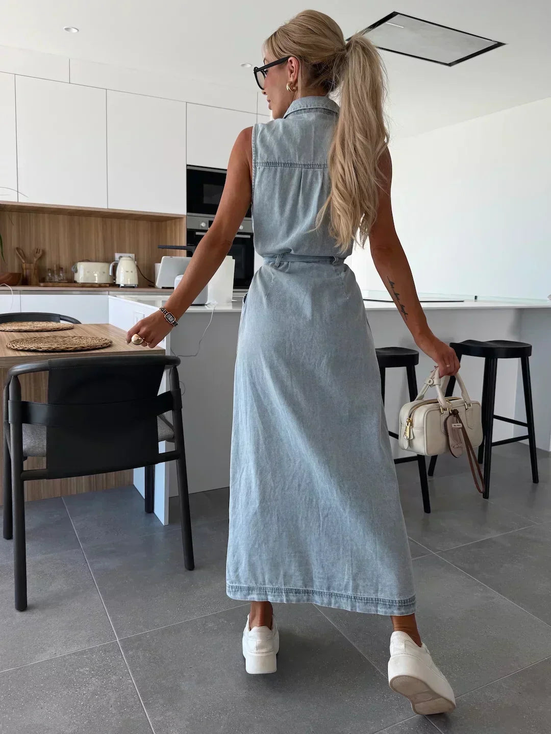 Maxi Denim Dress Fluid and Timeless Cut - Elena Harper