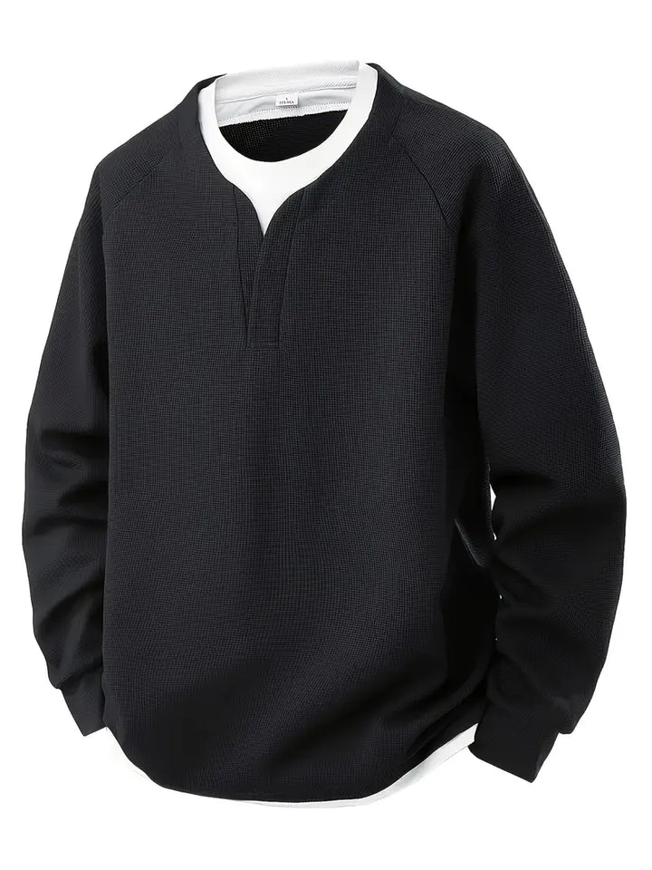 JAMES – TEXTURED V-NECK LAYERED SWEATSHIRT
