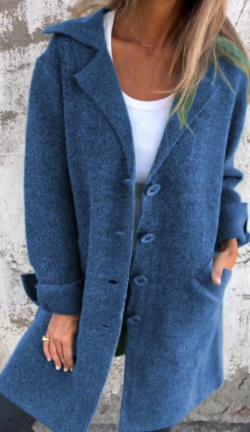 Oversized Women's Tweed Jacket – Chic Buttoned Notched Lapel