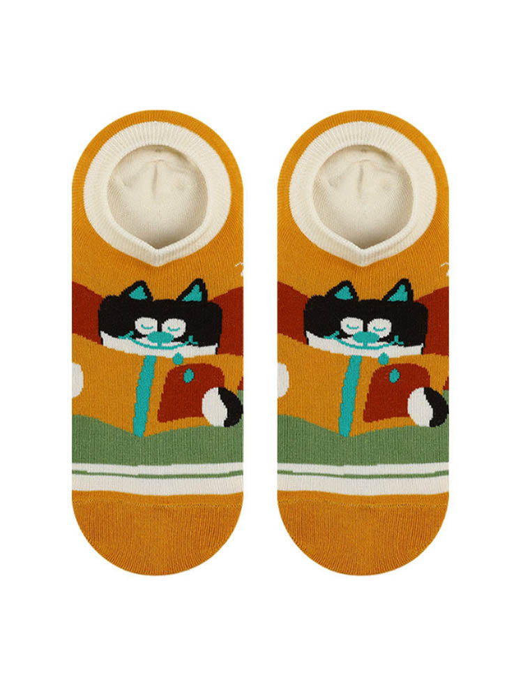 Cartoon Kitty Boat Socks