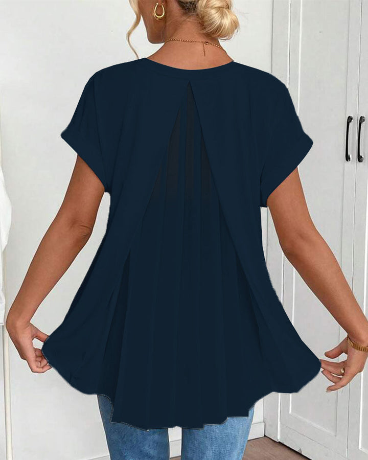 Pleated Short Sleeve Blouse for Women