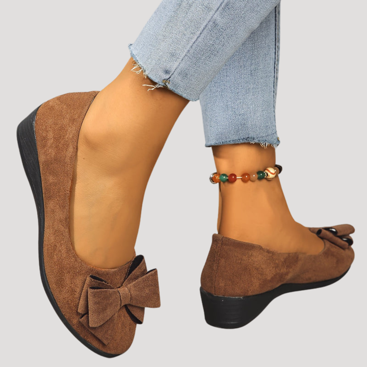 Wedge Ballet Flats with Elegant Bow