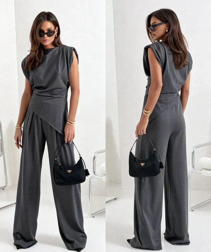 Women's Draped Top & Wide-Leg Trousers Two-Piece Set