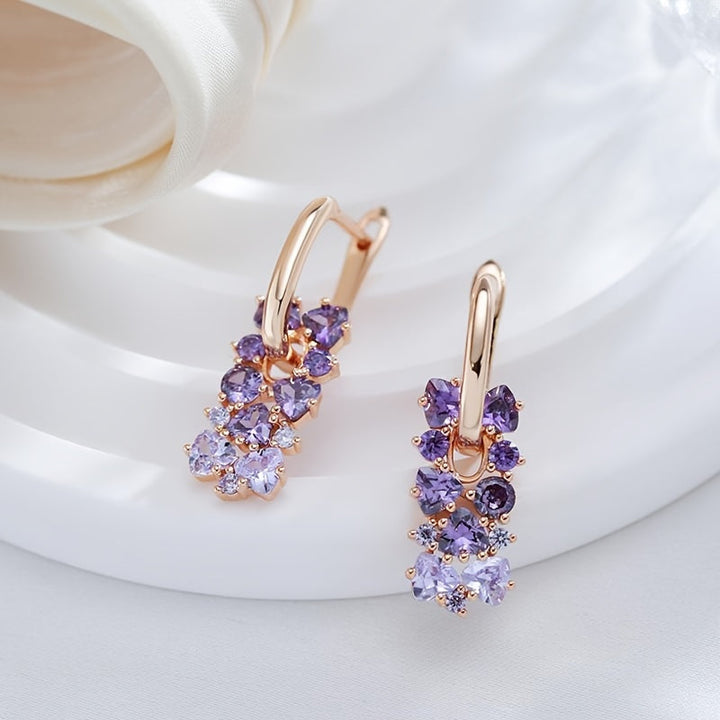 Elegant Purple Zirconia Gold Plated Hoop Earrings - Elena Harper