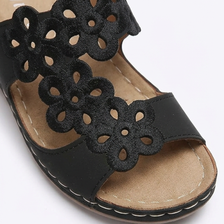 BreezeWalk Cushioned Floral Wedge Sandals - Elena Harper