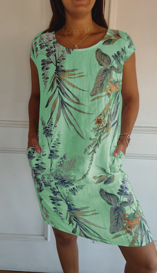 Angela | Women's Casual Autumn Dress with Leaf Pattern