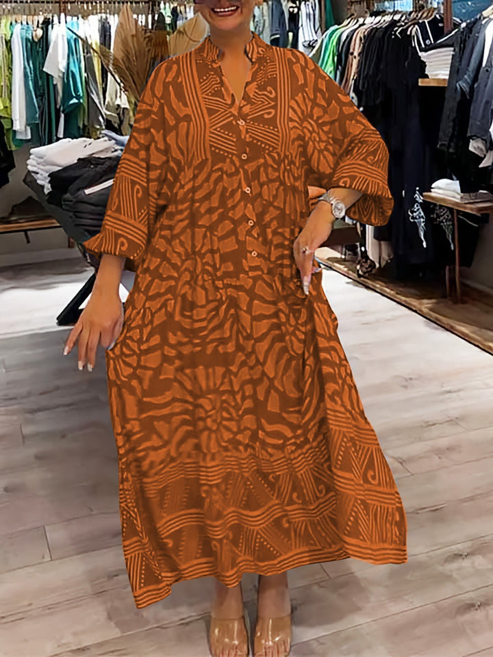 Elka Loose Printed V-Neck Dress for Women - Elena Harper