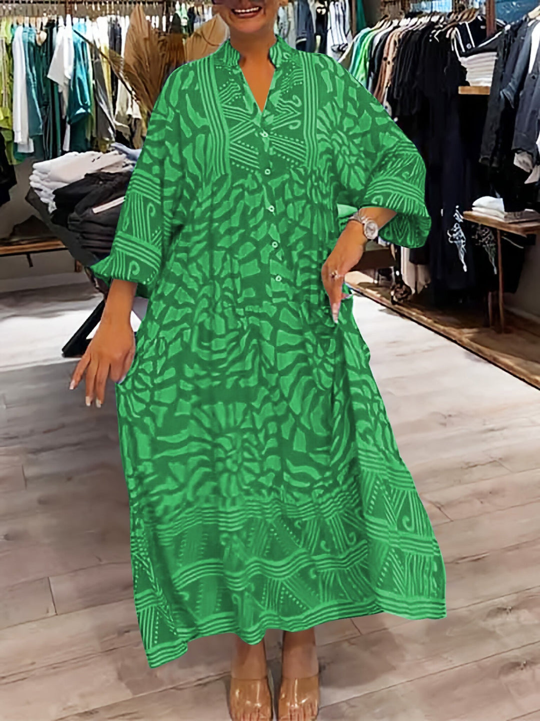 Chloe Printed V-Neck Dress - Elena Harper