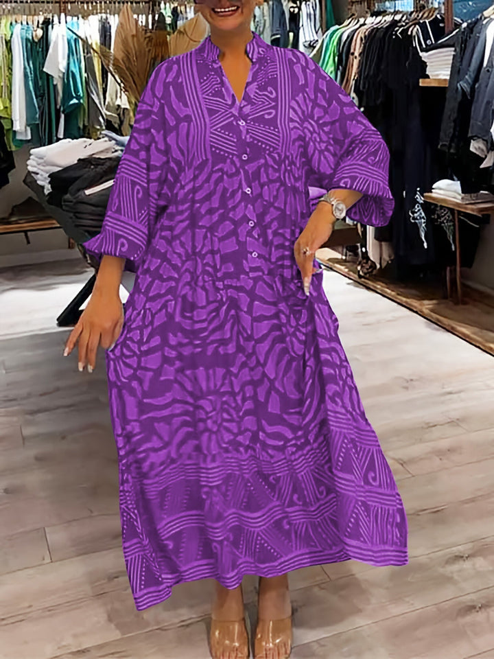 Elka Loose Printed V-Neck Dress for Women - Elena Harper