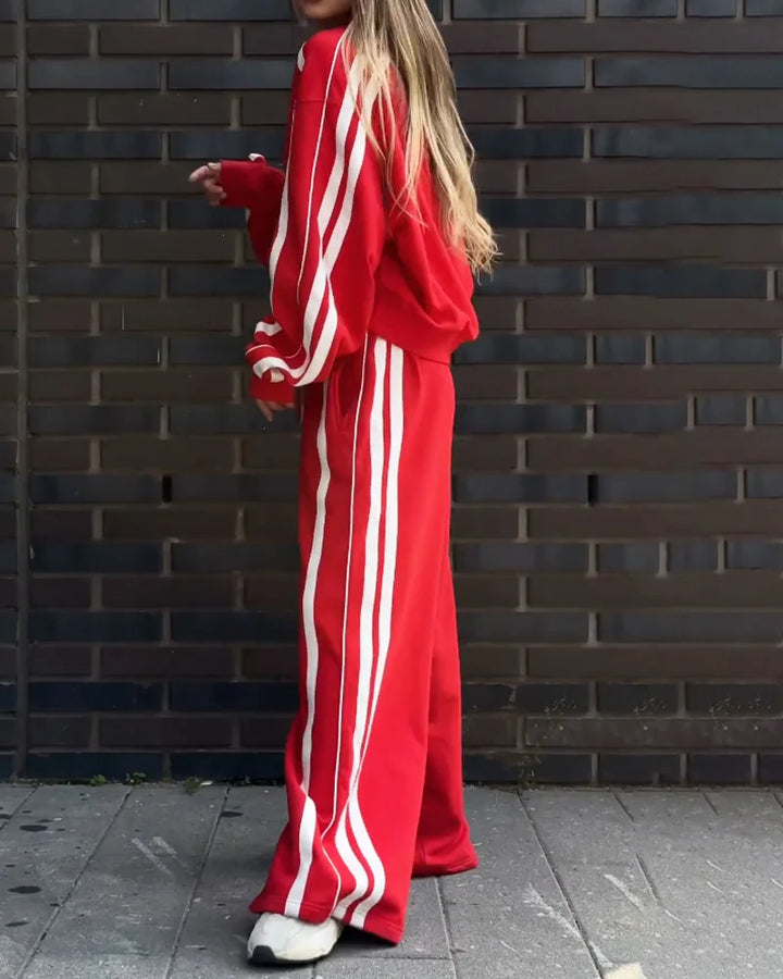 Two-piece striped knit set with wide pants, view 3 - Elena Harper