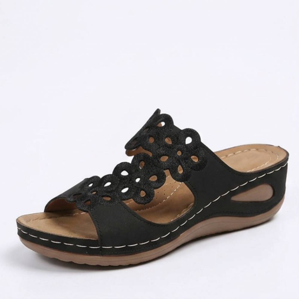 BreezeWalk Cushioned Floral Wedge Sandals - Elena Harper