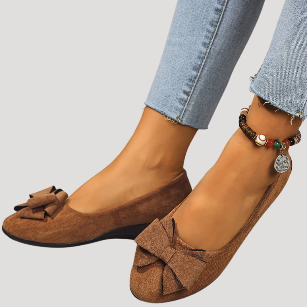 Wedge Ballet Flats with Elegant Bow