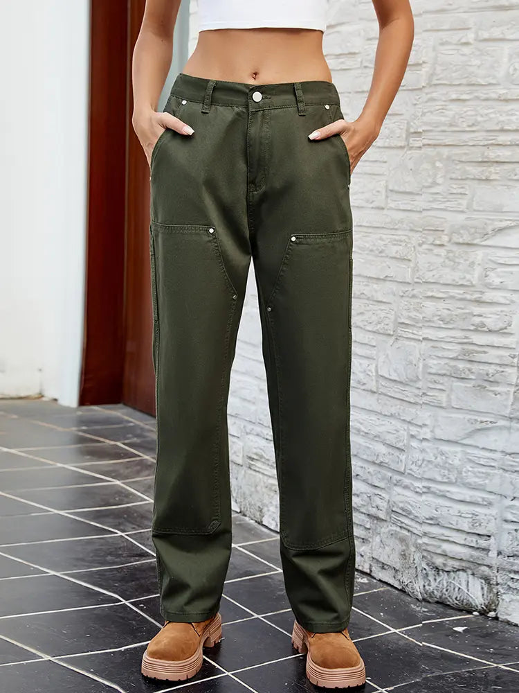 Slim Fit Washed Denim Cargo Pants - Elena Harper