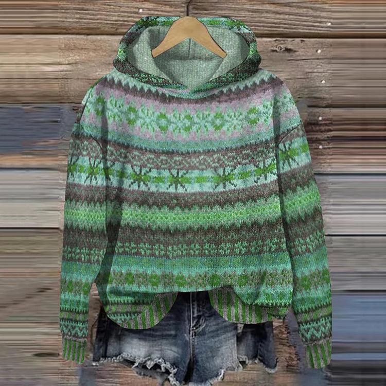 Women's Printed Design with Nordic Pattern – Soft Warm Hoodie for Casual and Winter Style