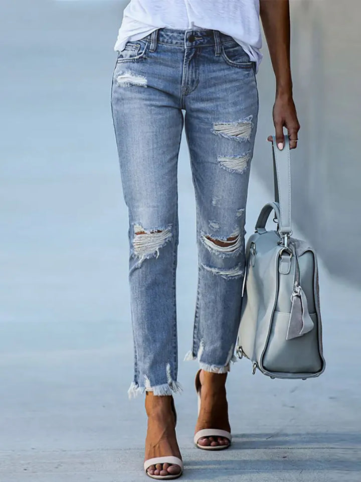 Slim Fit Ripped Cropped Jeans - Elena Harper
