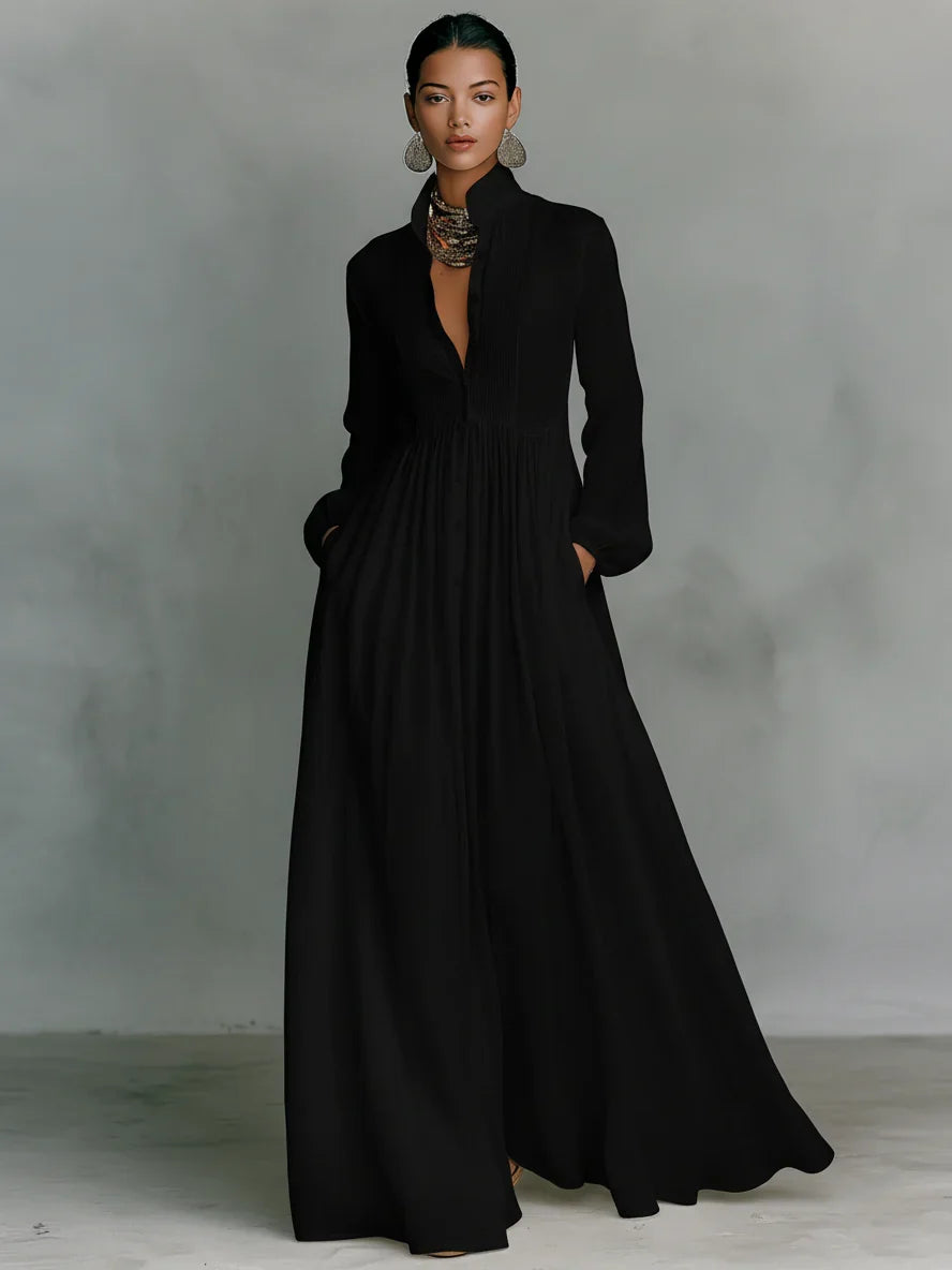 Lena Stylish Maxi Dress with Buttons, view 4 - Elena Harper
