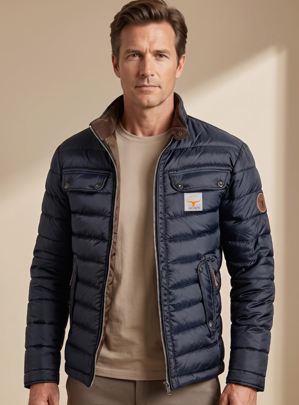 Victor | Classic and Warm Men's Puffer Jacket with Stand-Up Collar