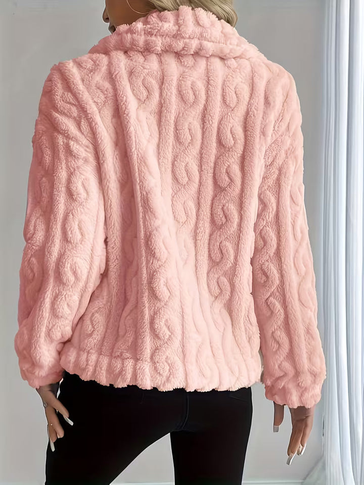 Textured teddy jacket for women with elegant buttons