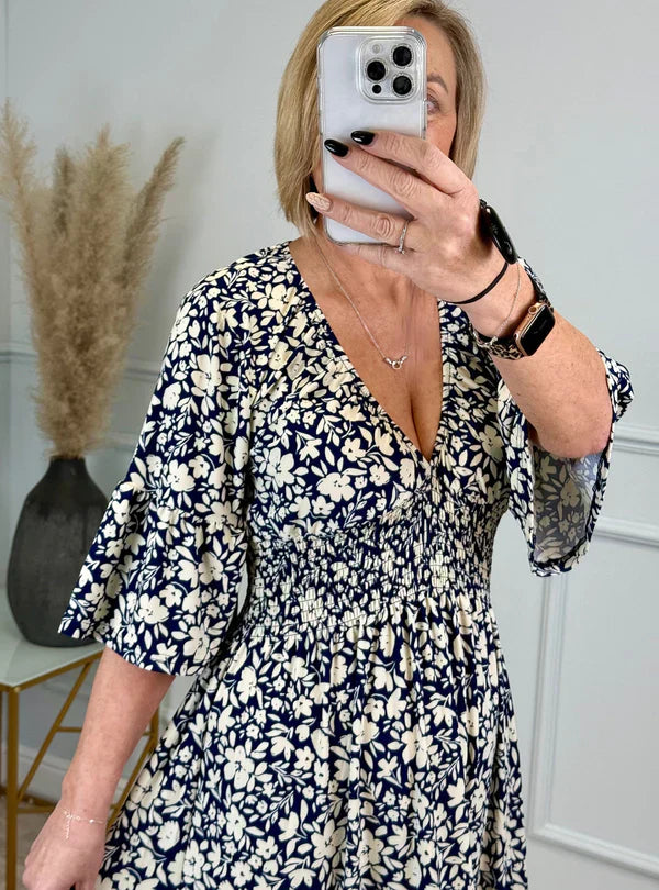 Avery Lightweight Ruffled Dress in Vintage Look, view 10 - Elena Harper