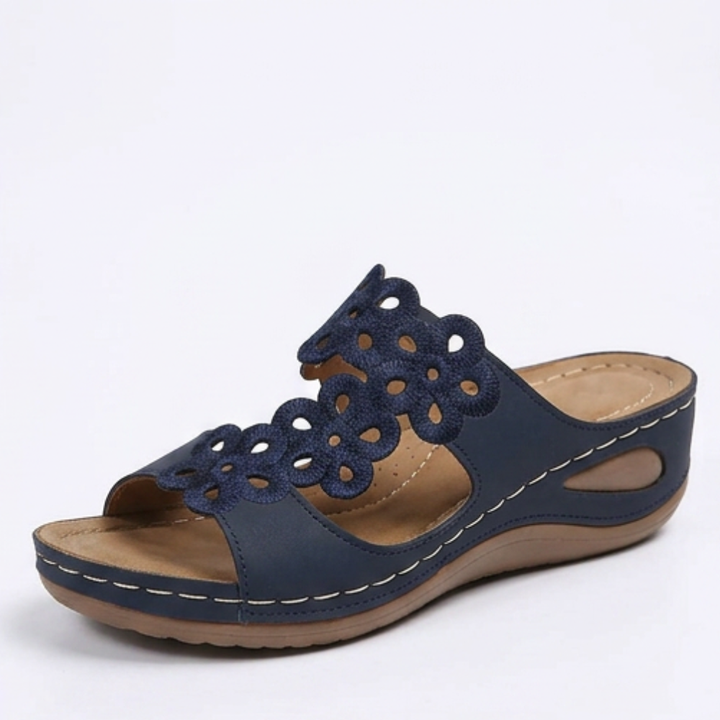 BreezeWalk Cushioned Floral Wedge Sandals - Elena Harper