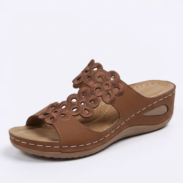 BreezeWalk Cushioned Floral Wedge Sandals - Elena Harper