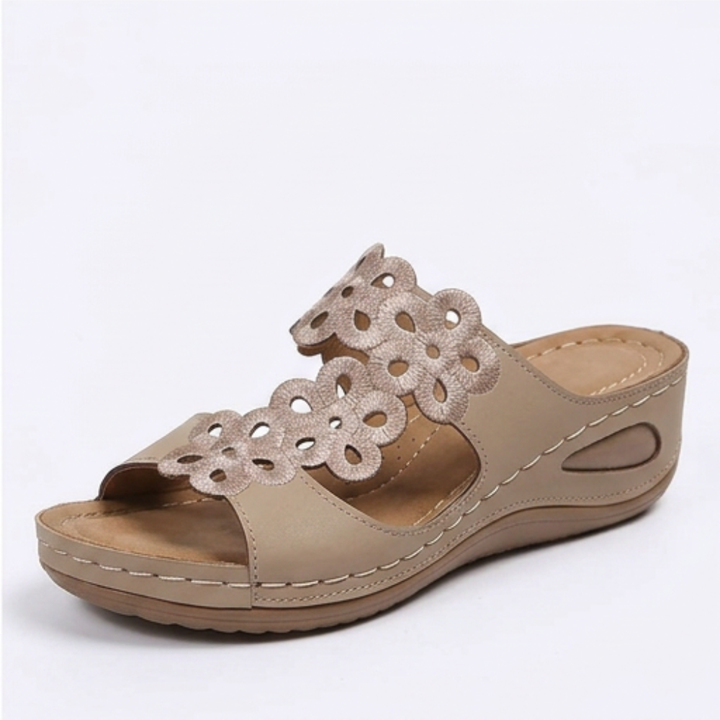 BreezeWalk Cushioned Floral Wedge Sandals - Elena Harper