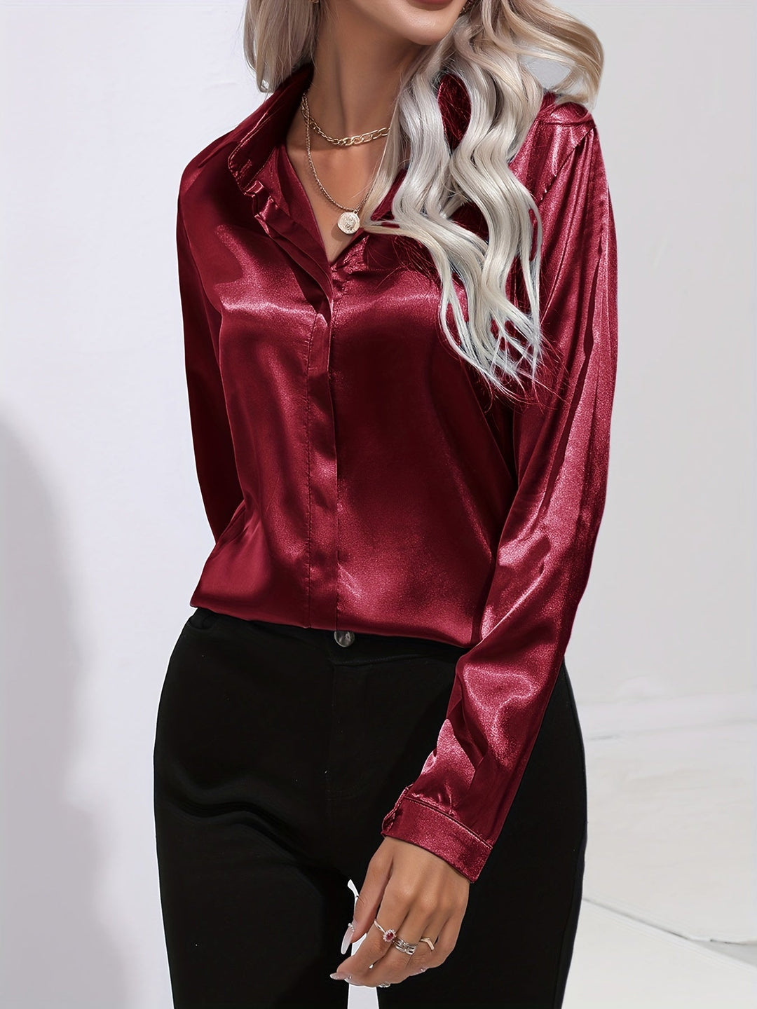 Sarah | Women’s Button Down Long Sleeve Satin Blouses