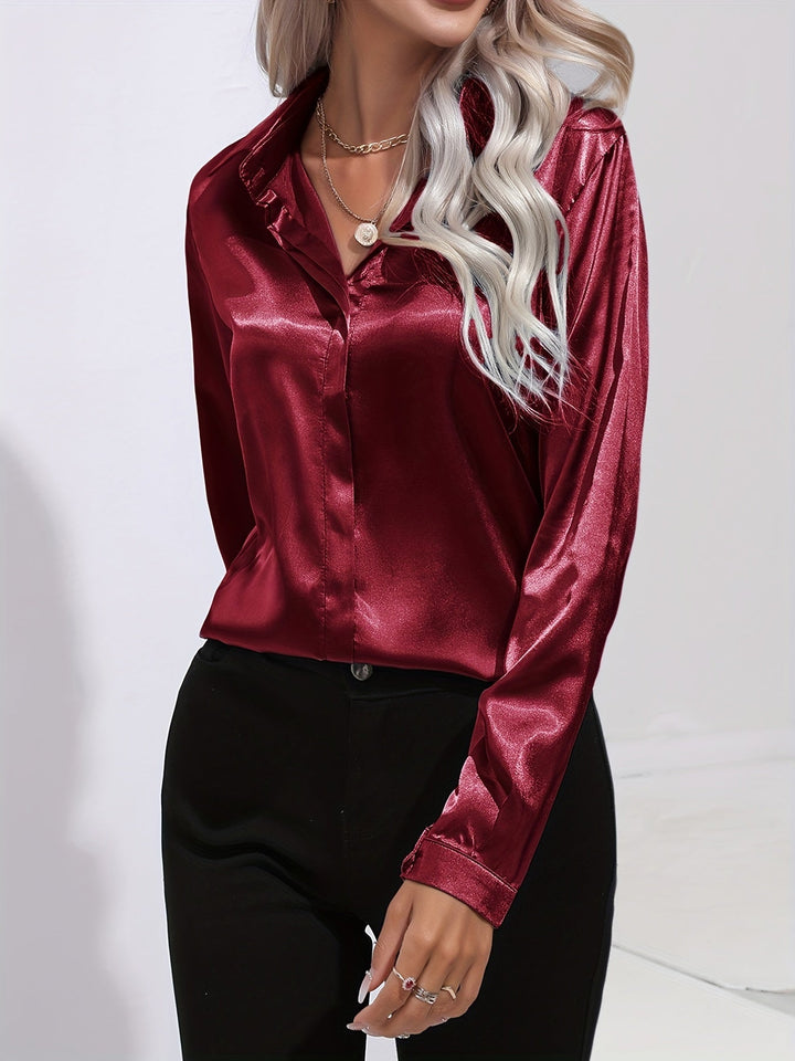 Sarah | Women’s Button Down Long Sleeve Satin Blouses
