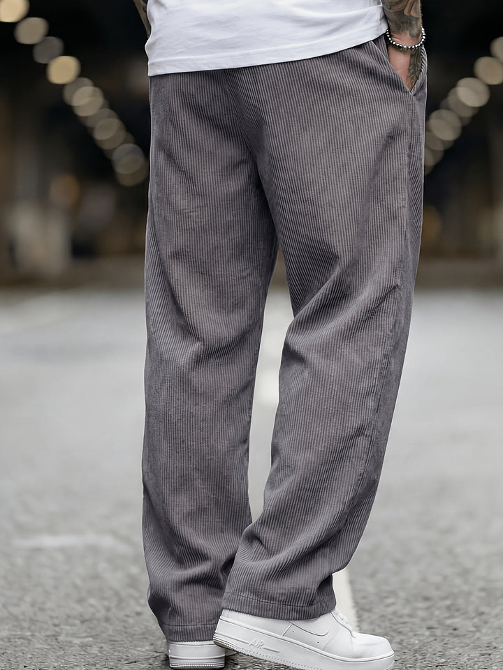 Men's Loose Fit Corduroy Trousers with Elastic Waist and Pockets, view 7 - Elena Harper