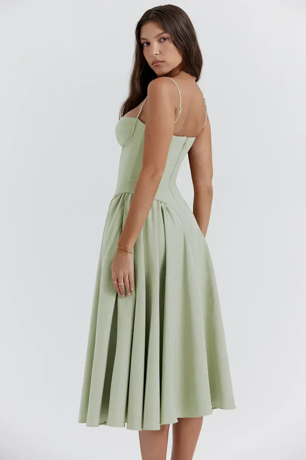Women's Elegant Sleeveless Corset Midi Dress - Party & Gala Ready