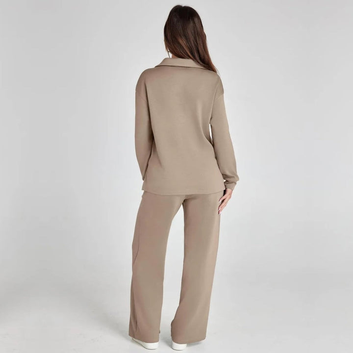 Ladies Loungewear Set with V-Neck Sweater and Wide Comfy Pants