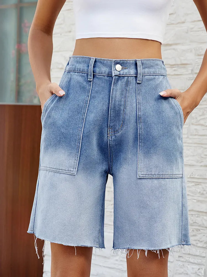Gradient Casual Denim Bermuda Shorts - Elena Harper
