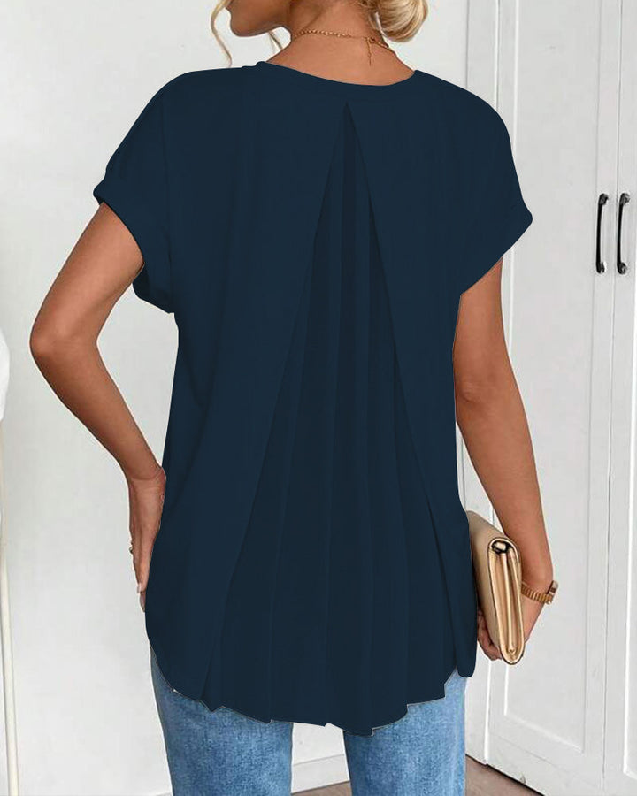 Pleated Short Sleeve Blouse for Women