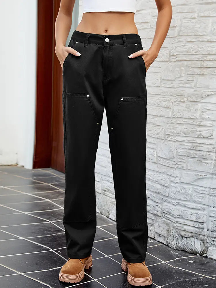 Slim Fit Washed Denim Cargo Pants, view 4 - Elena Harper