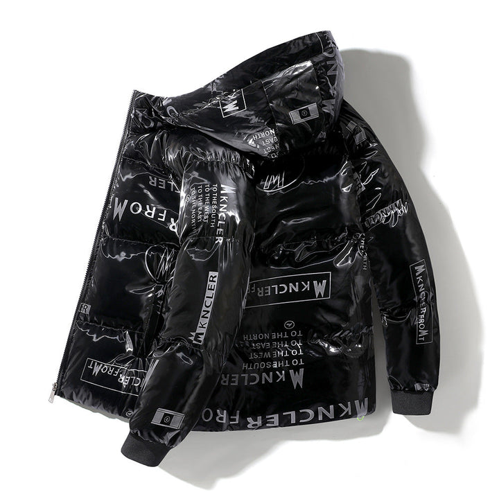 Men's Padded Jacket with Vinyl Effect and Hood - Lanuz