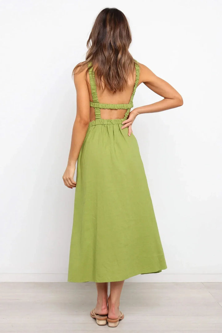 Women's Midi Dress with Side Slits Cotton Linen - Camila