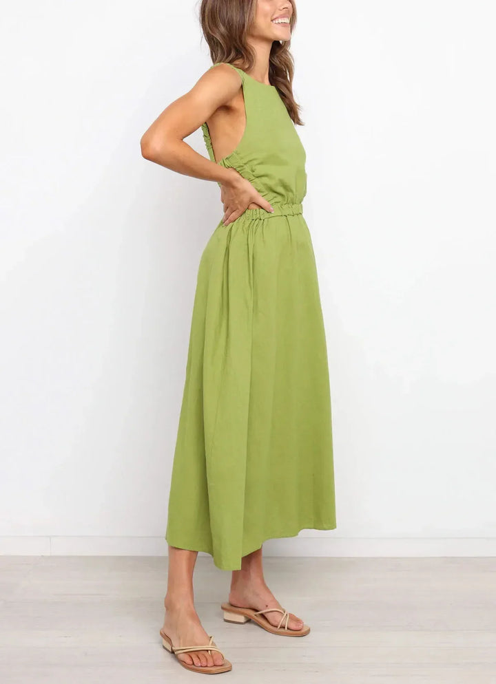 Women's Midi Dress with Side Slits Cotton Linen - Camila