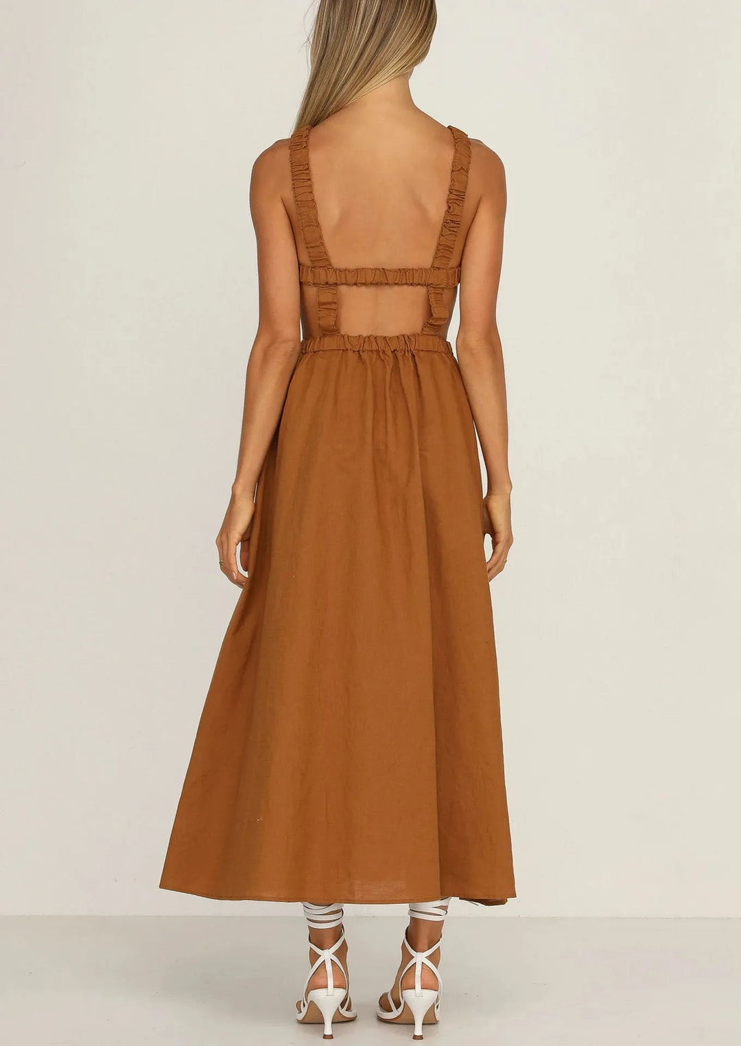 Women's Midi Dress with Side Slits Cotton Linen - Camila