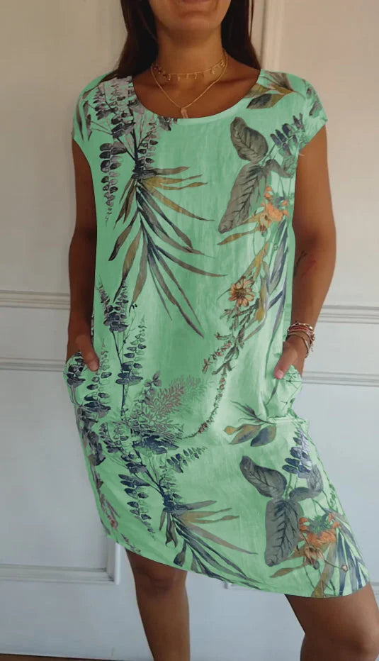 Printed summer dress in cotton and linen for women with pockets - Elena Harper