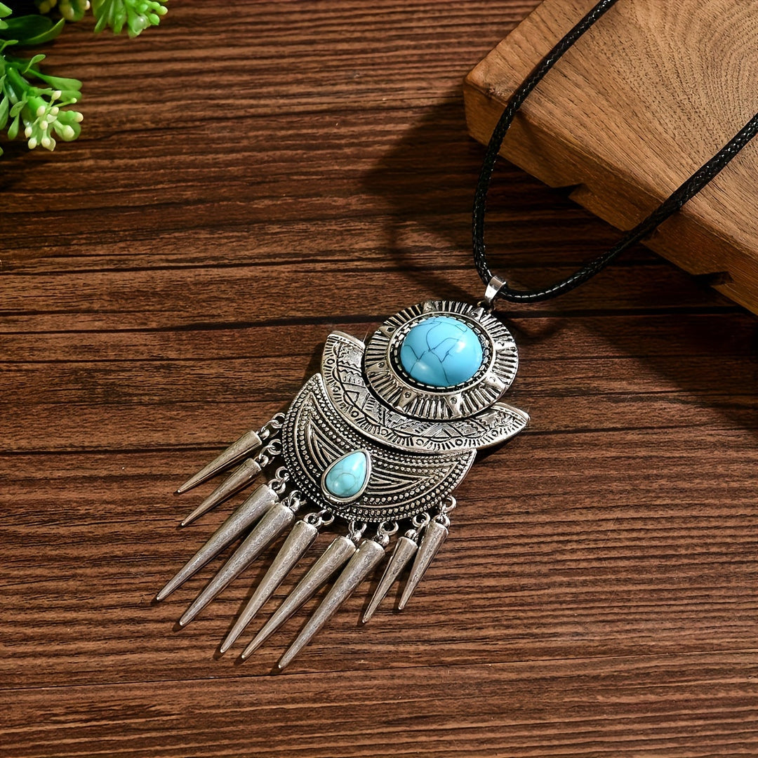 Bohemian Spike Tassel Design Turquoise Pendant Necklace - Elena Harper