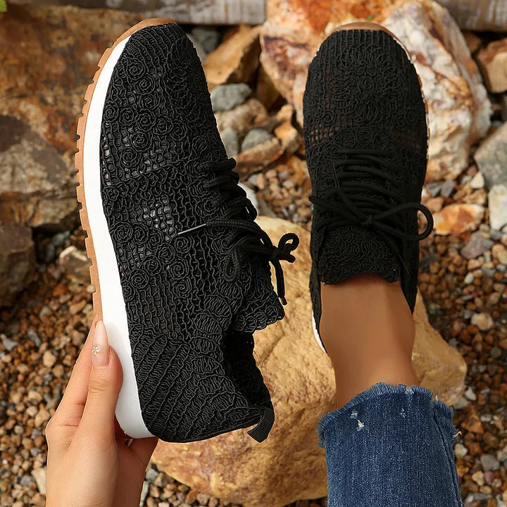 Susannah Breathable Knit Sneaker with Lacing, view 7 - Elena Harper