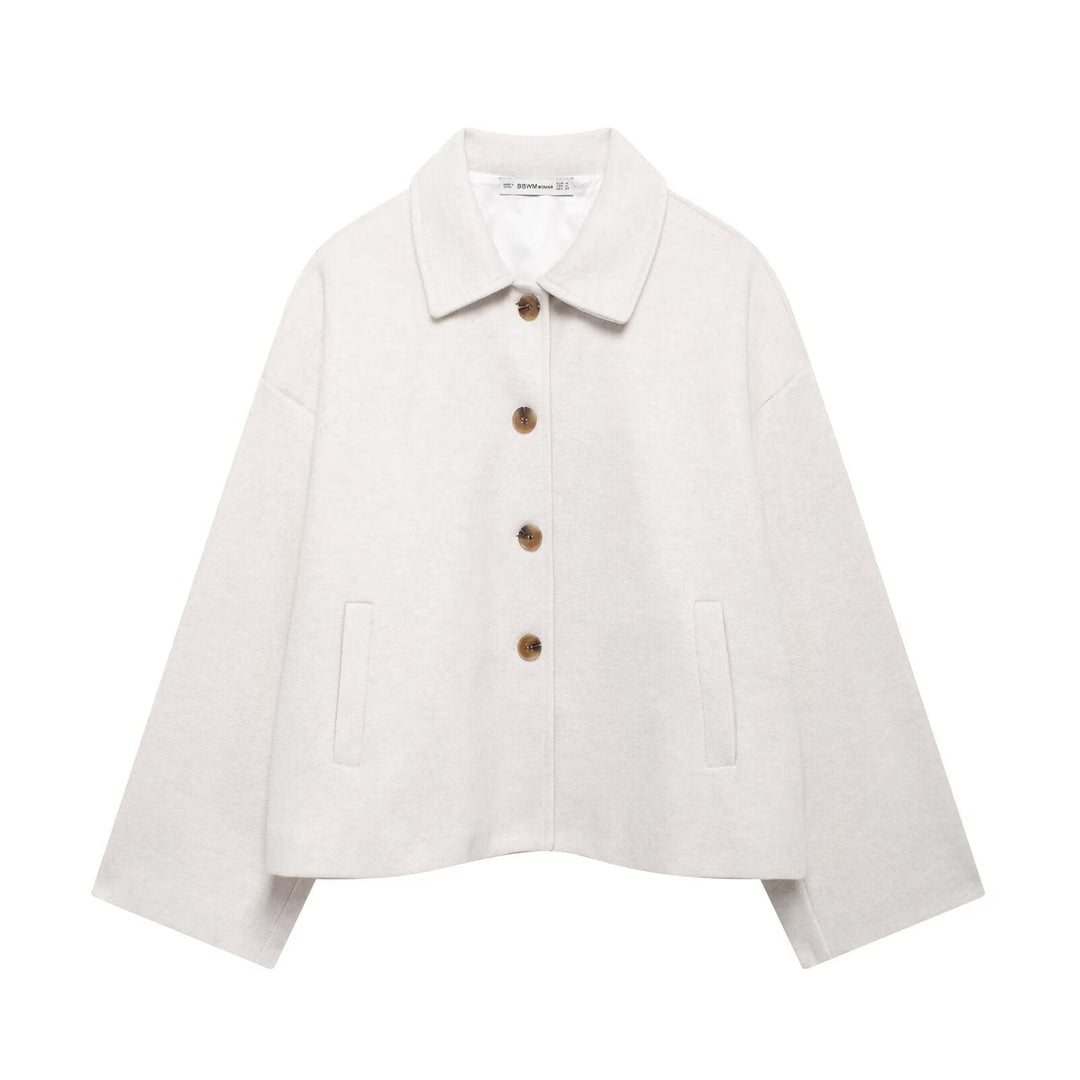 Short Women's Coat with Notched Collar - Chic and Soft