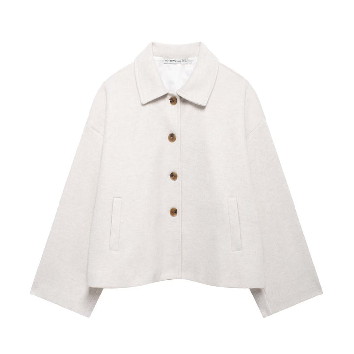 Short Women's Coat with Notched Collar - Chic and Soft