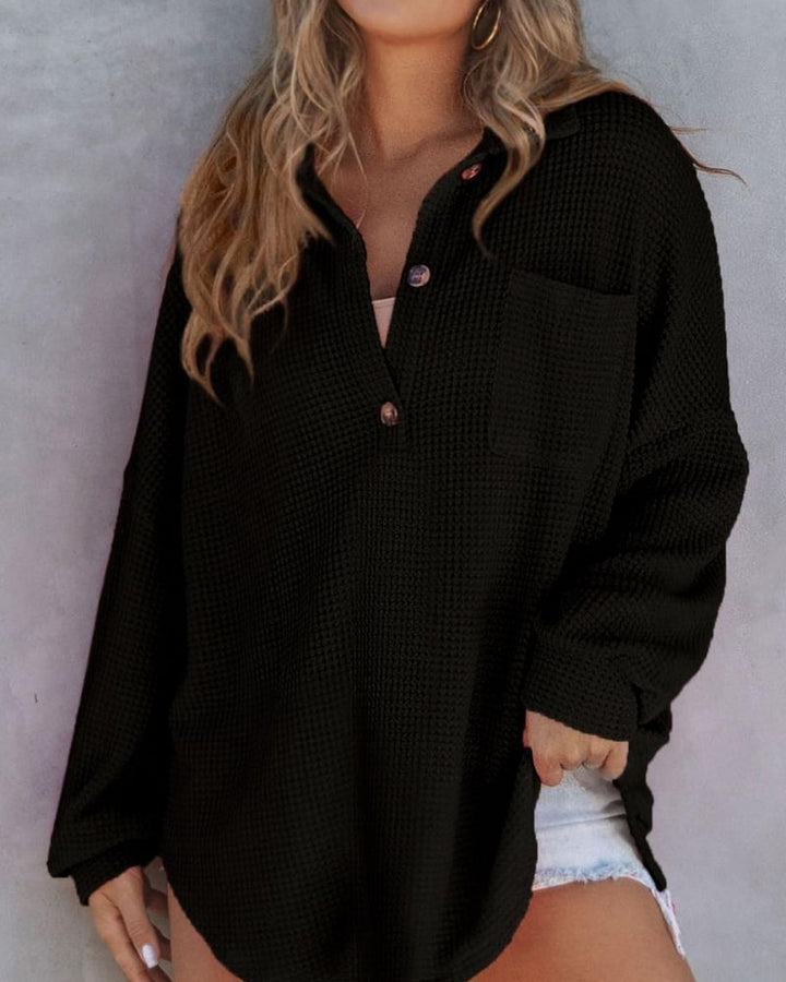 TAHLIA Waffle Knit V Neck Shirt - Elena Harper