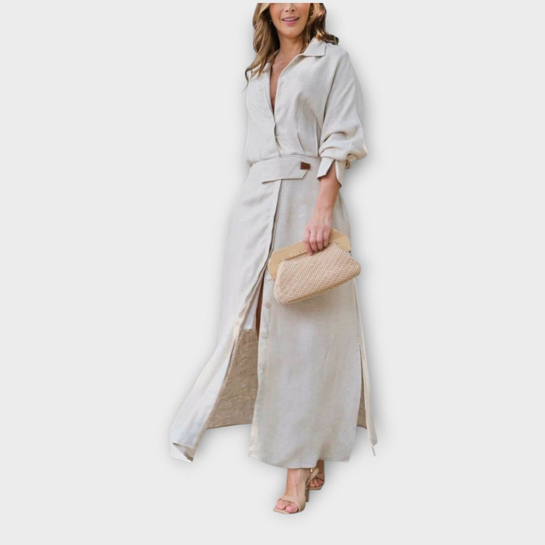 Elegant Maxi Shirt Dress with Belt